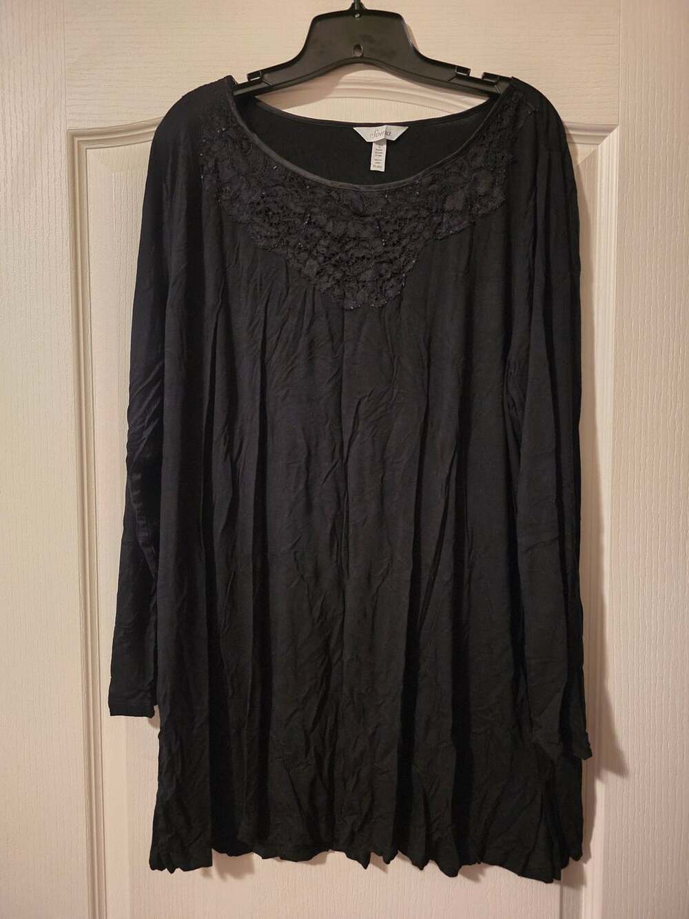 Soma Long Sleeve Tunic Size XXLarge Black Lace Collar Rayon Spandex